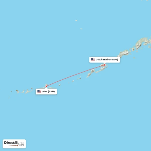 Atka - Dutch Harbor direct flight map
