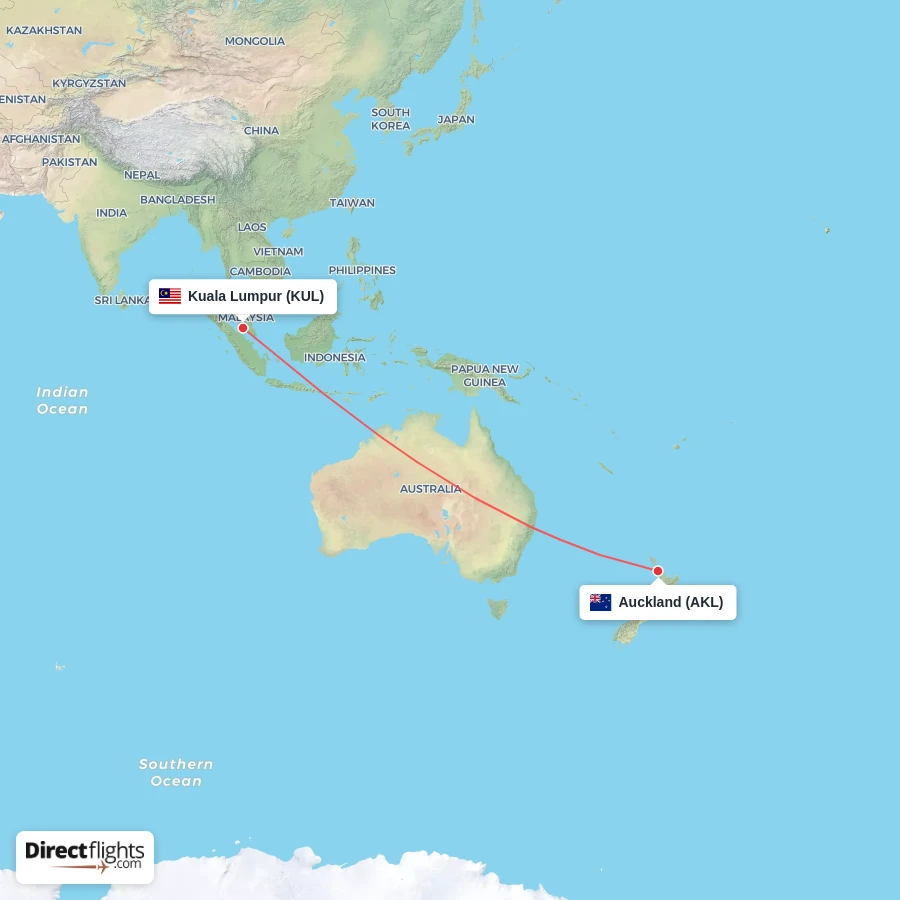 AKL - KUL route map