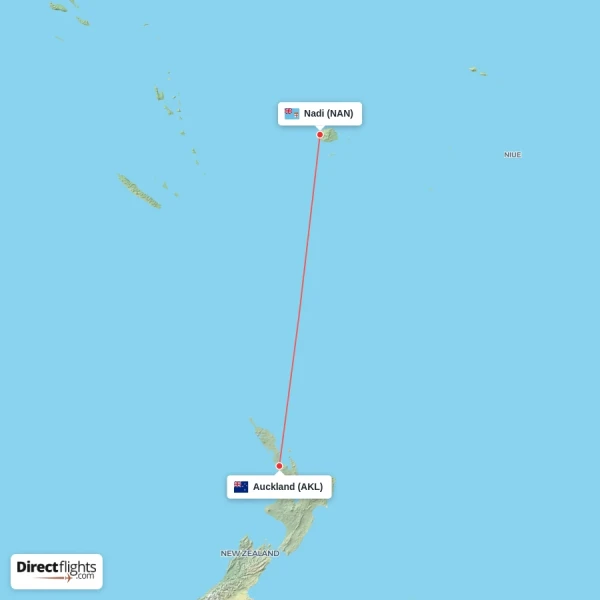 Auckland - Nadi direct flight map