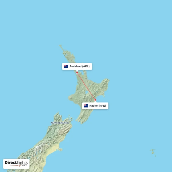 Auckland - Napier direct flight map