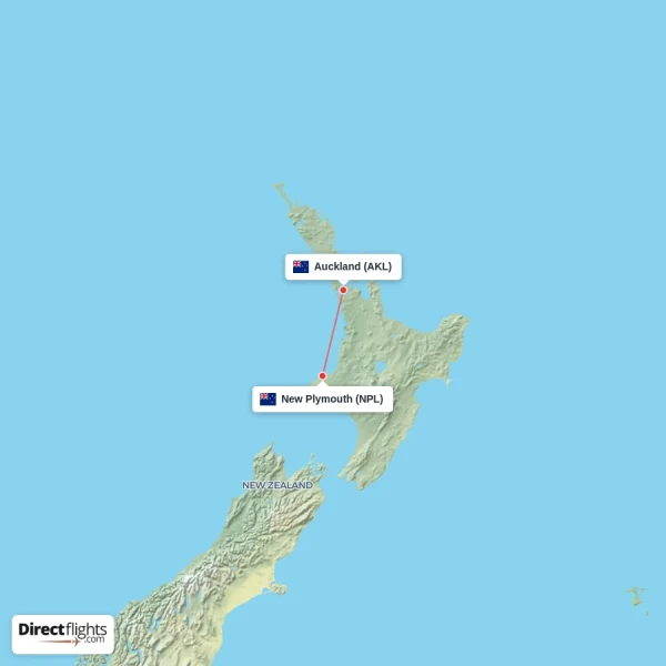 Auckland - New Plymouth direct flight map