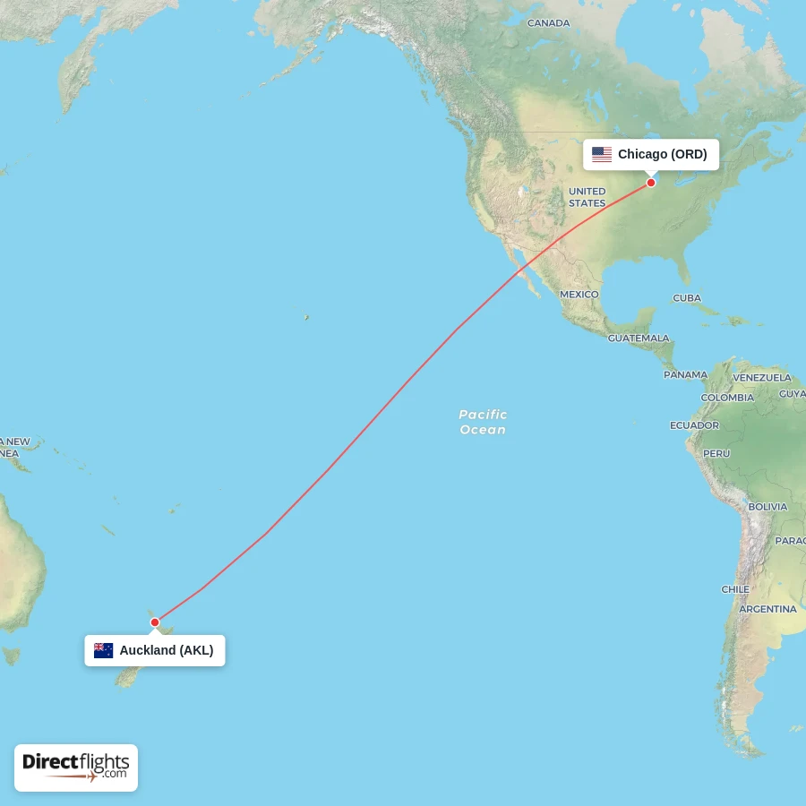 AKL - ORD route map