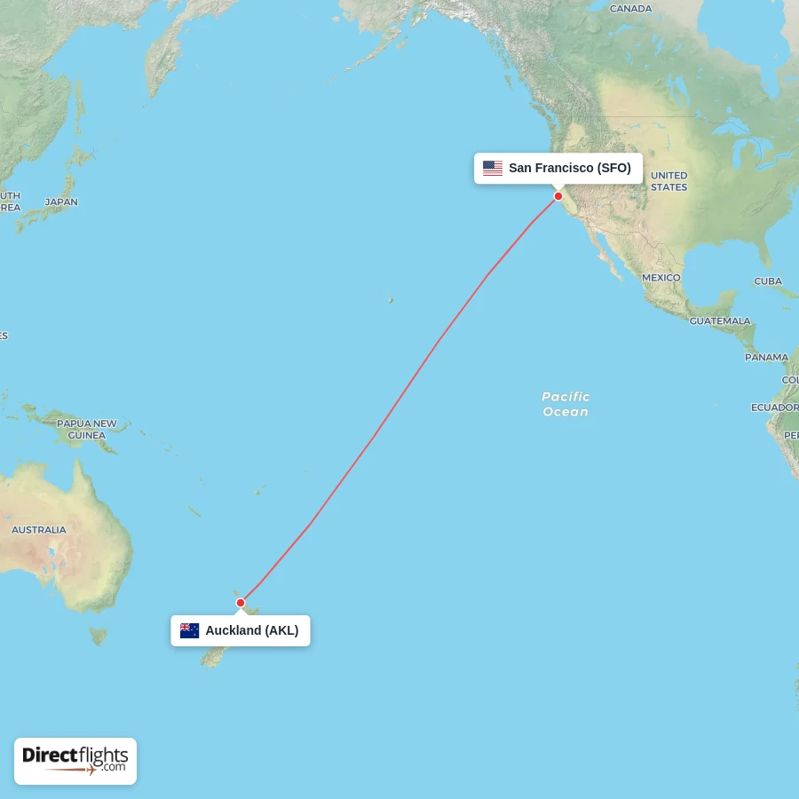 AKL - SFO route map