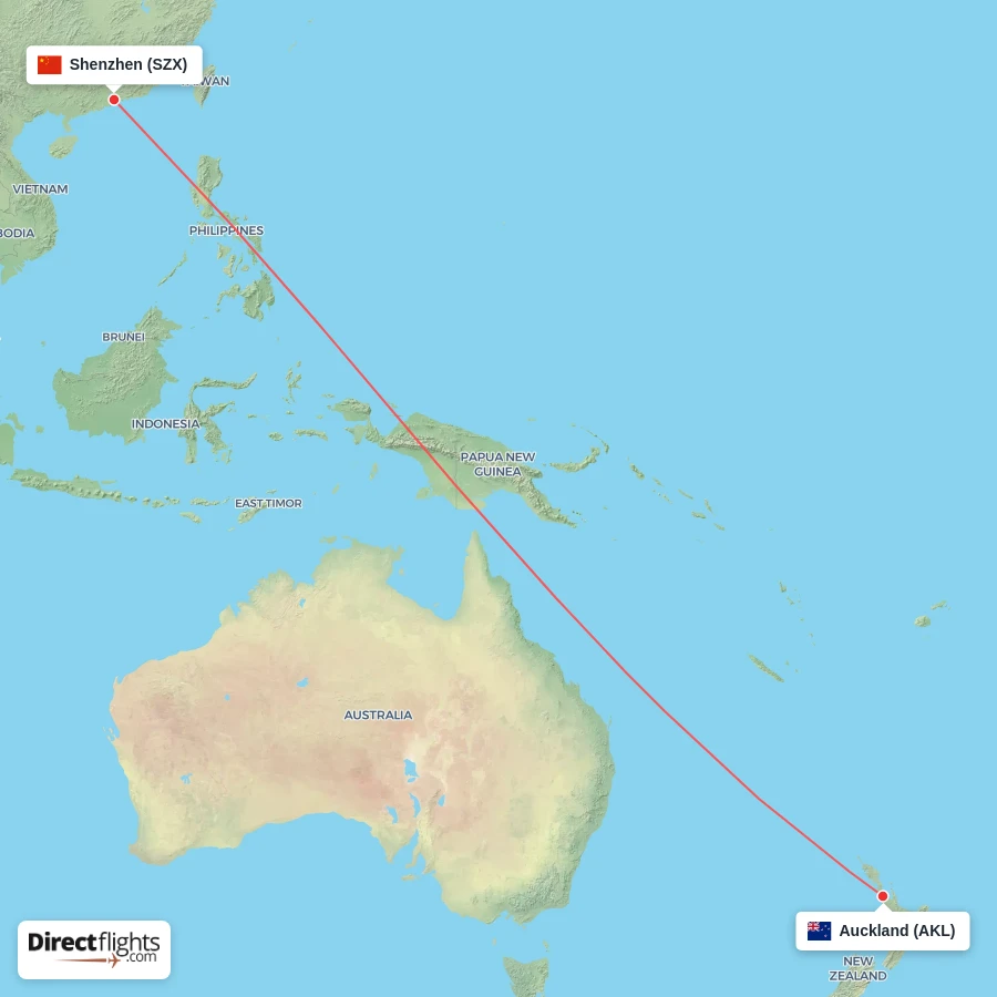AKL - SZX route map