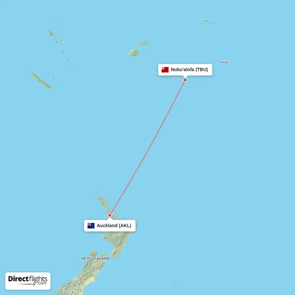 Auckland - Nuku'alofa direct flight map