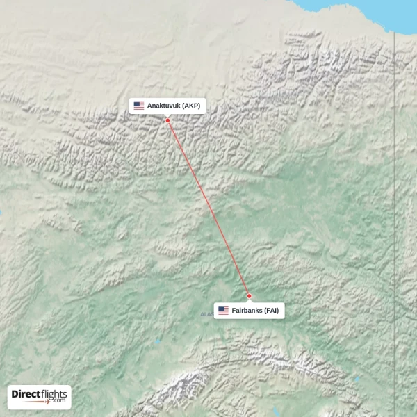 Anaktuvuk - Fairbanks direct flight map