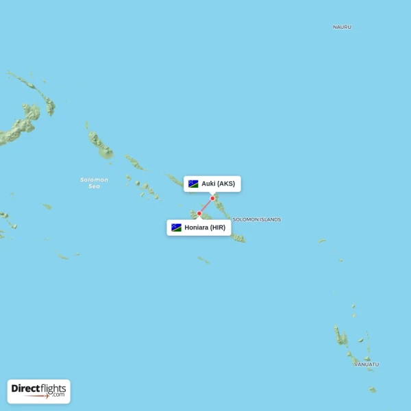 Auki - Honiara direct flight map