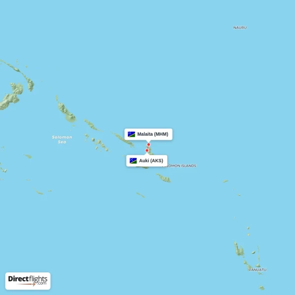 Auki - Malaita direct flight map