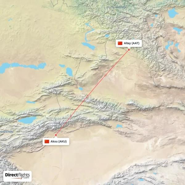 Aksu - Altay direct flight map