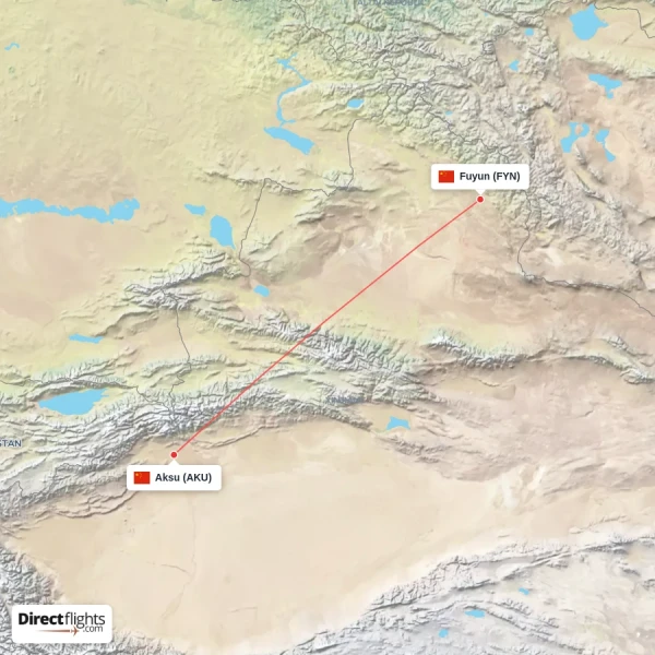 Aksu - Fuyun direct flight map