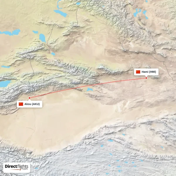 Aksu - Hami direct flight map