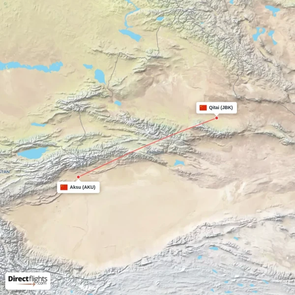 Aksu - Qitai direct flight map