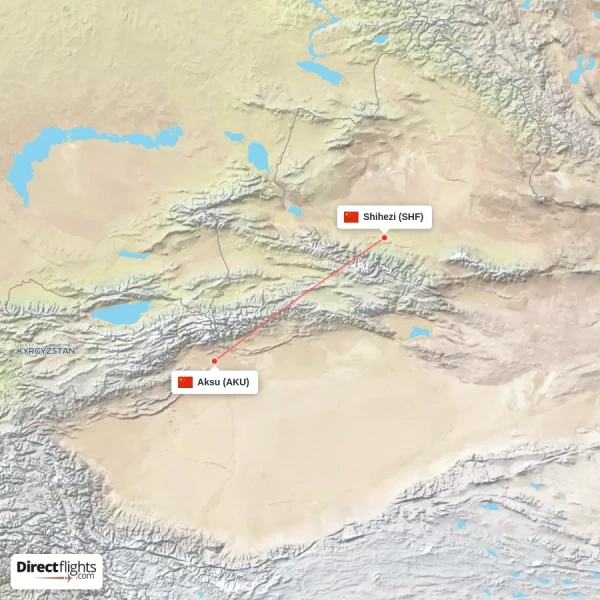 Aksu - Shihezi direct flight map