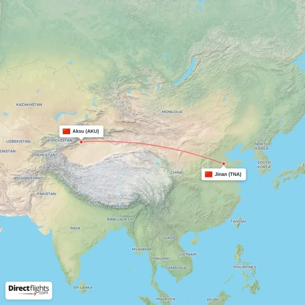 Aksu - Jinan direct flight map