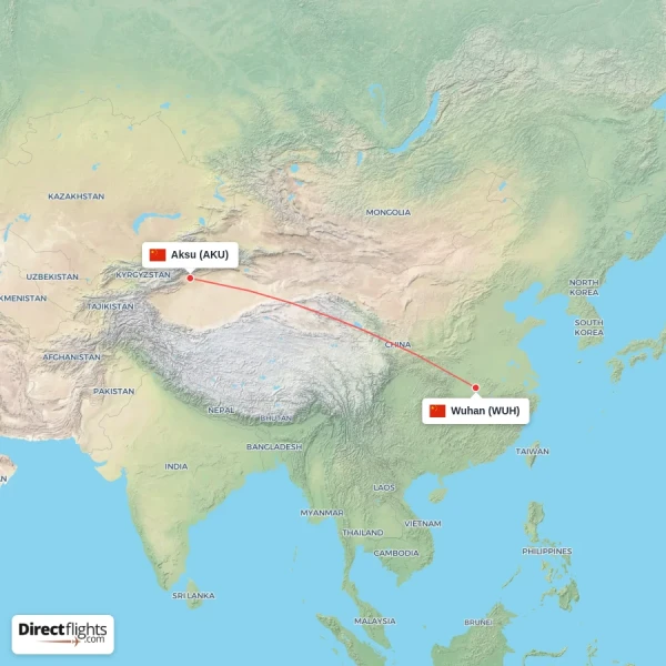 Aksu - Wuhan direct flight map