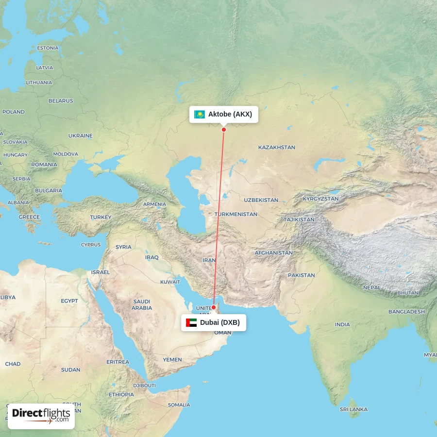 AKX - DXB route map