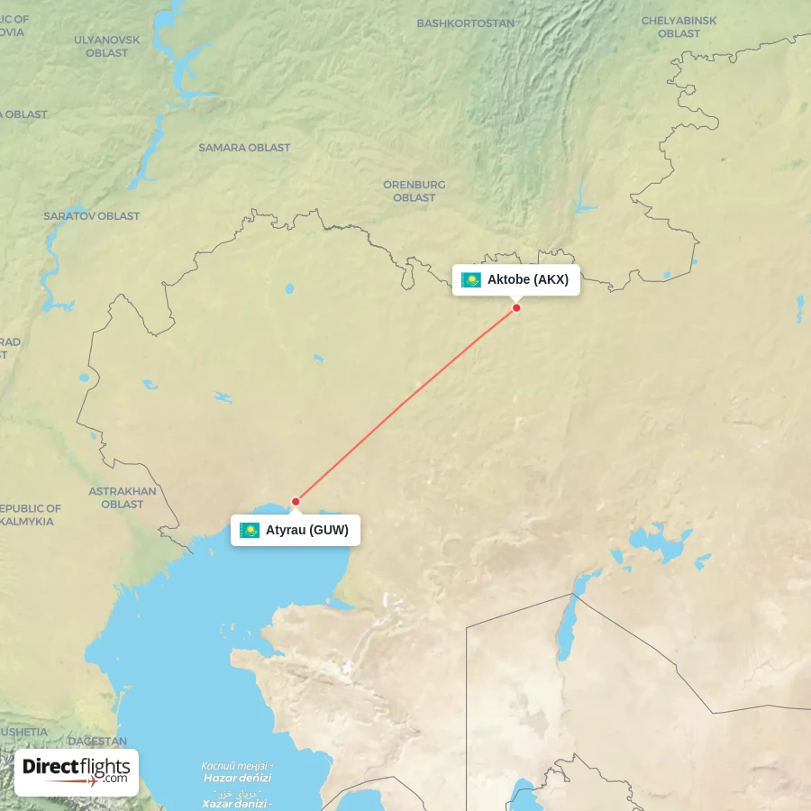 AKX - GUW route map