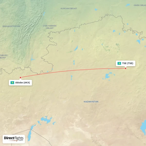 Aktobe - TSE direct flight map