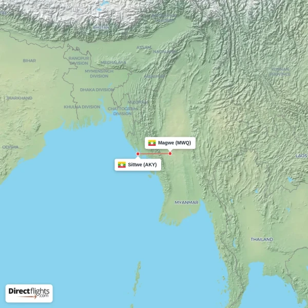 Sittwe - Magwe direct flight map