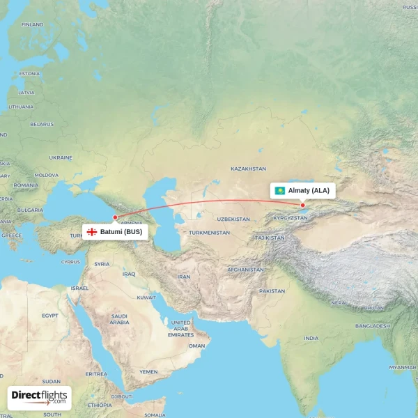 Almaty - Batumi direct flight map
