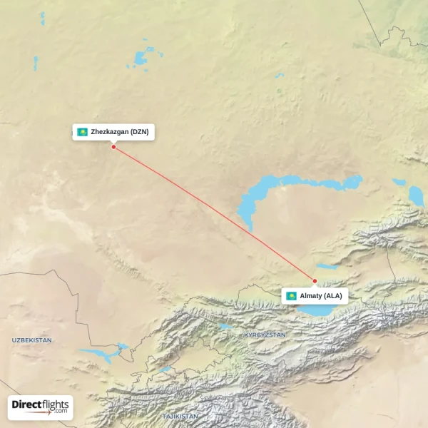 Almaty - Zhezkazgan direct flight map