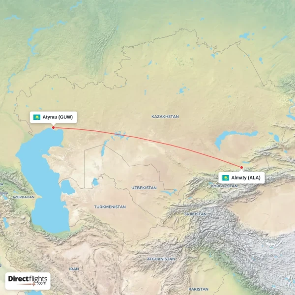 Almaty - Atyrau direct flight map