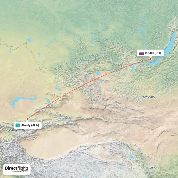 Almaty - Irkutsk direct flight map