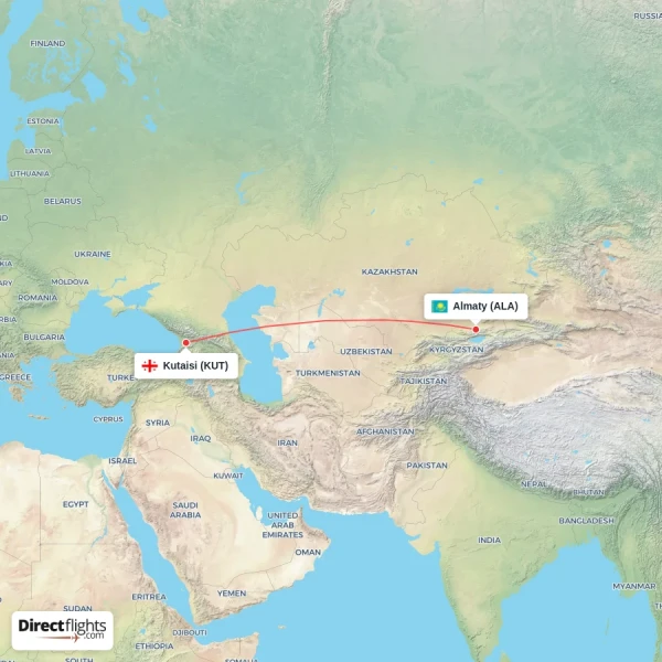 Almaty - Kutaisi direct flight map