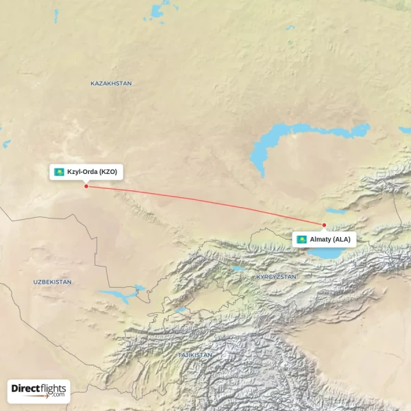Almaty - Kzyl-Orda direct flight map