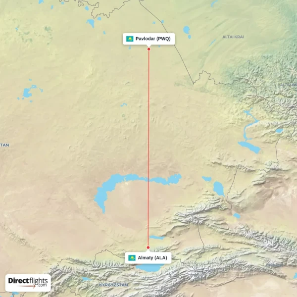 Almaty - Pavlodar direct flight map