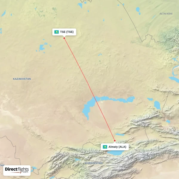 Almaty - TSE direct flight map