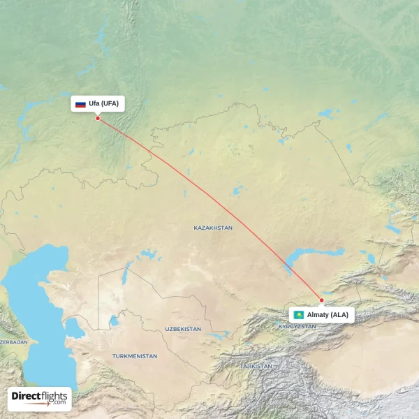 Almaty - Ufa direct flight map