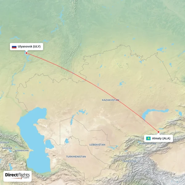 Almaty - Ulyanovsk direct flight map