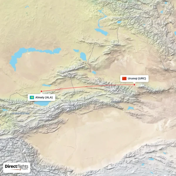 Almaty - Urumqi direct flight map