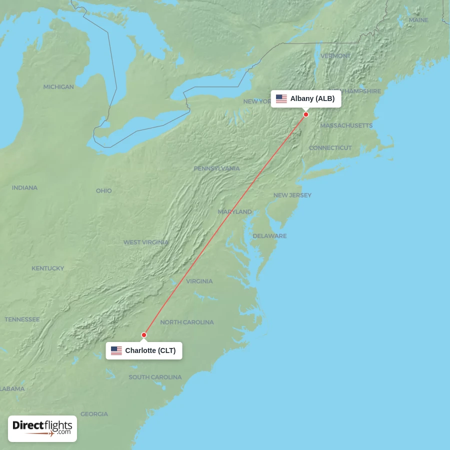 ALB - CLT route map