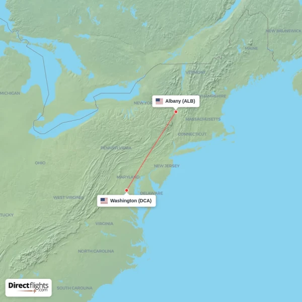 Albany - Washington direct flight map