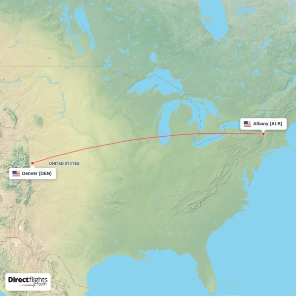 Albany - Denver direct flight map