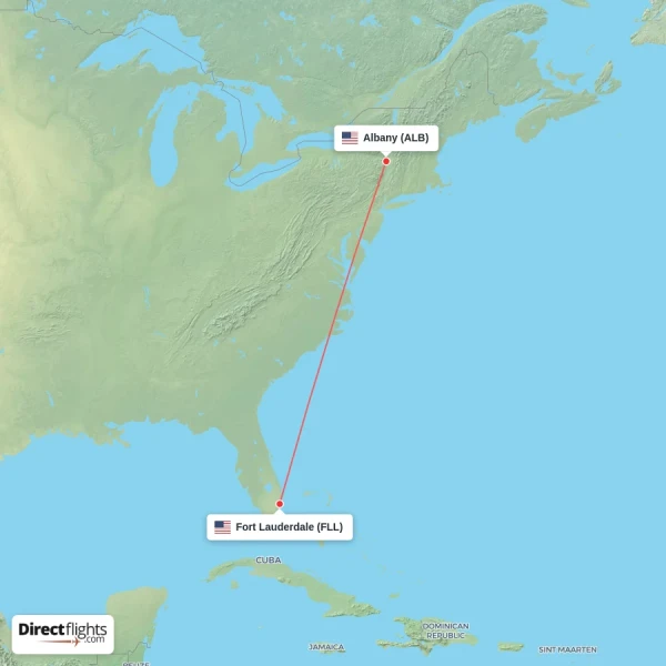 Albany - Fort Lauderdale direct flight map