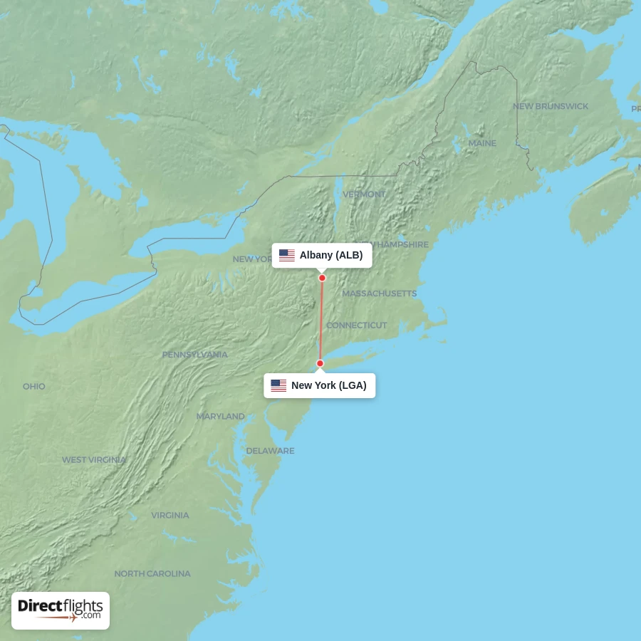 ALB - LGA route map