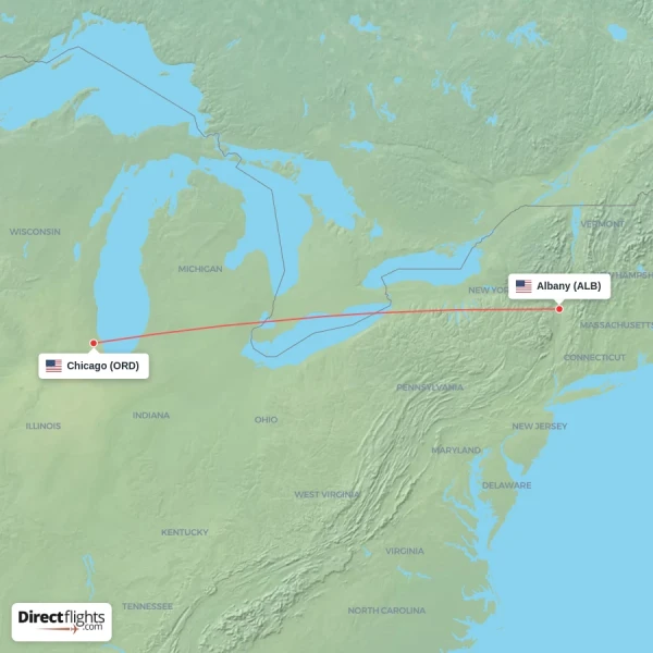 Albany - Chicago direct flight map