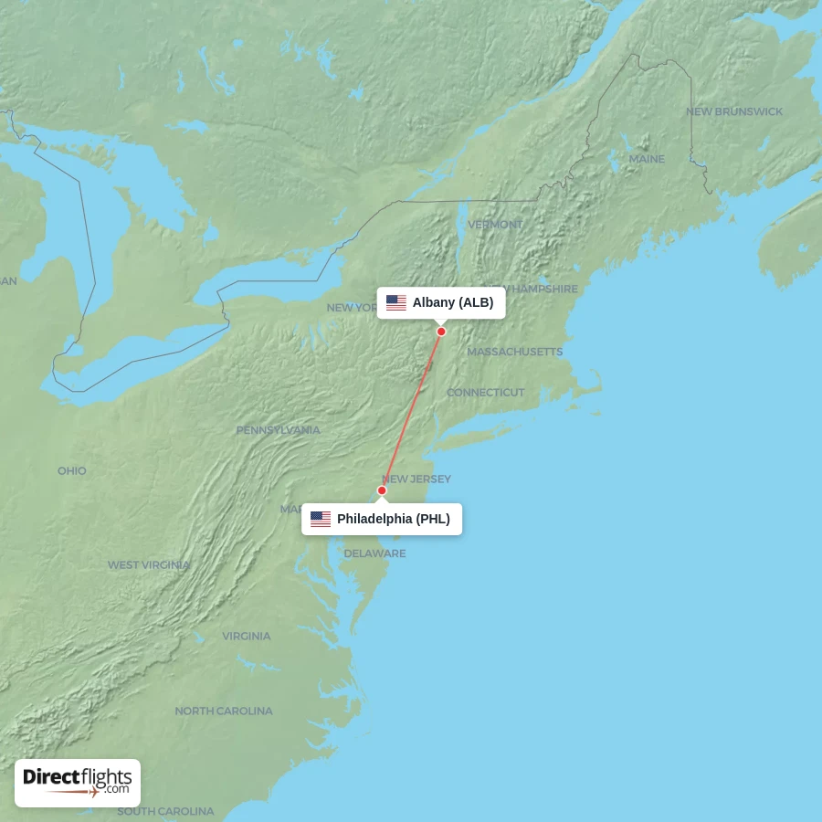 ALB - PHL route map