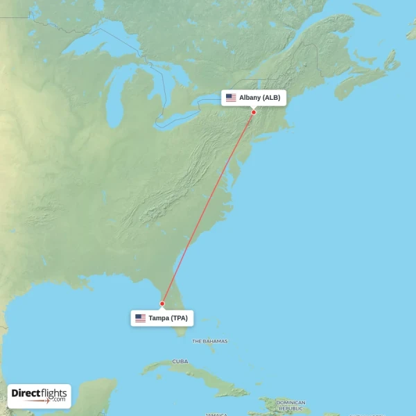Albany - Tampa direct flight map