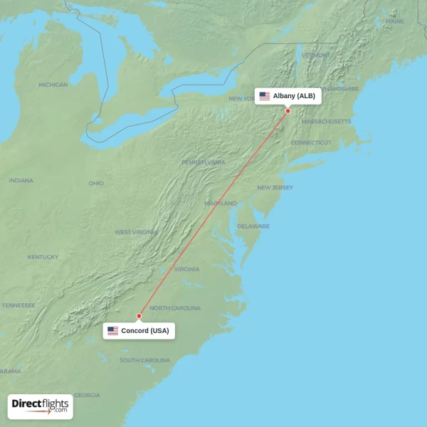 Albany - Concord direct flight map