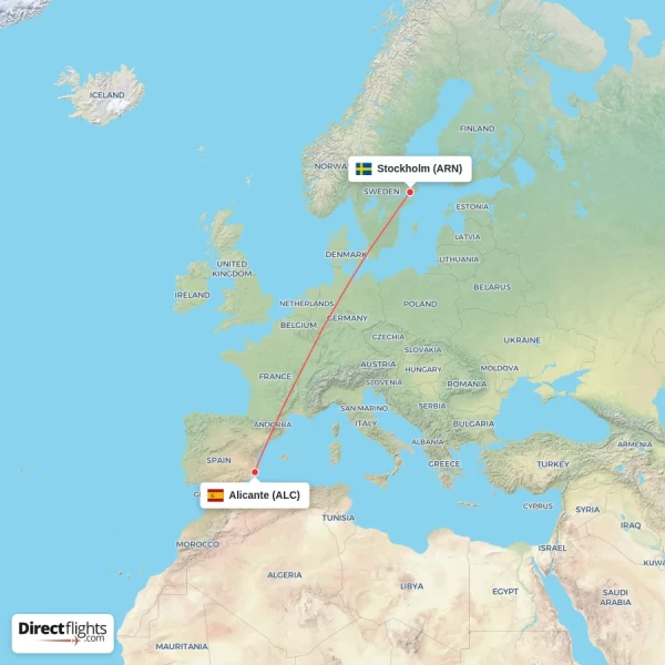 Alicante - Stockholm direct flight map