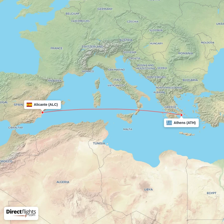 ALC - ATH route map
