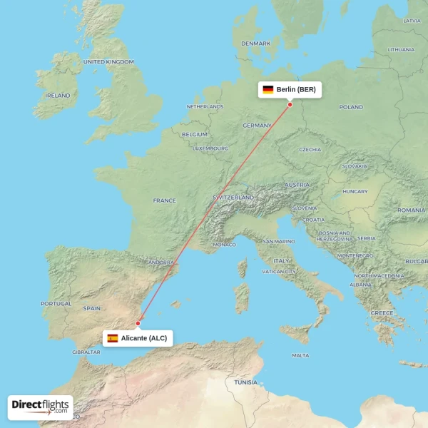 Alicante - Berlin direct flight map