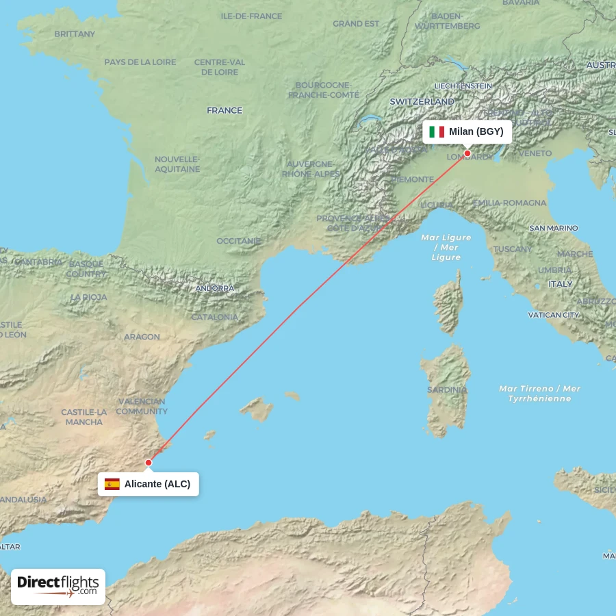 ALC - BGY route map