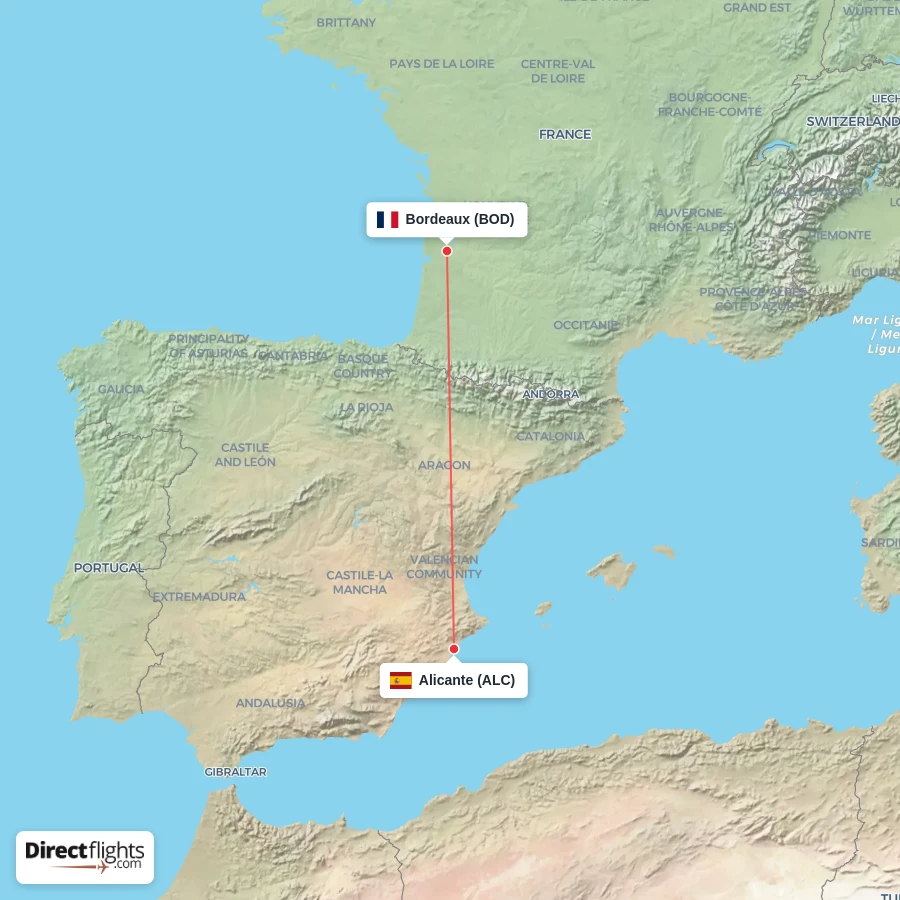 ALC - BOD route map