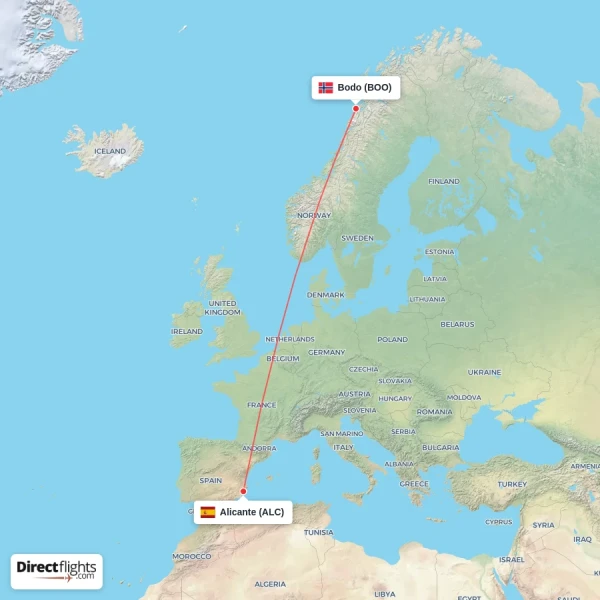Alicante - Bodo direct flight map