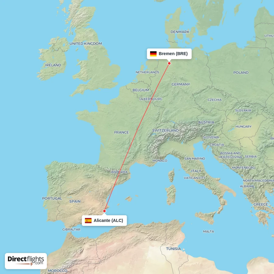 ALC - BRE route map